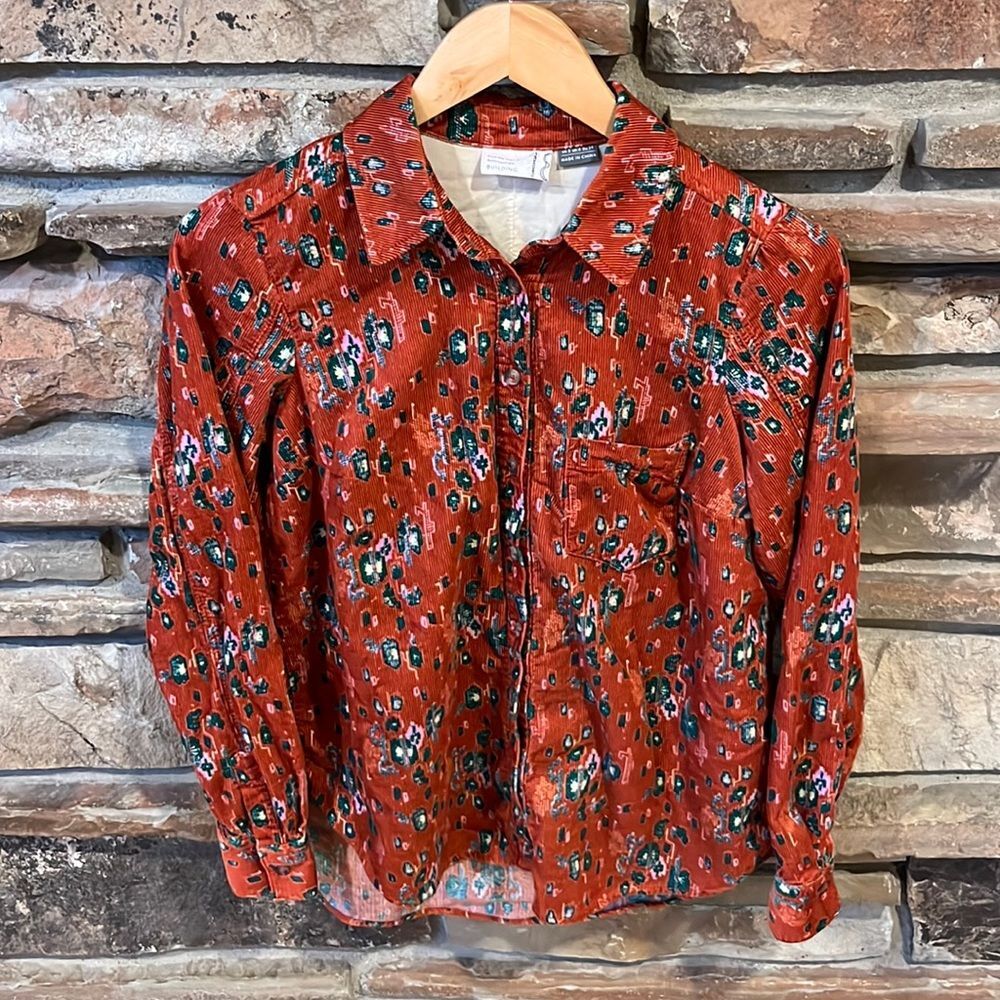 Anthropologie Orange Corduroy Southwest Button Down Shirt